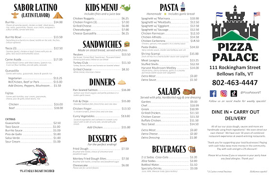 Menu Pizza Palace Bellows Falls - 2