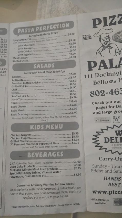 Menu Pizza Palace Bellows Falls - 8