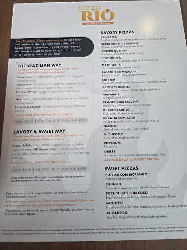 Menu Pizza Rio The Brazilian Way Pigeon Forge - 2