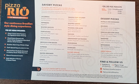 Menu Pizza Rio The Brazilian Way Pigeon Forge - 4