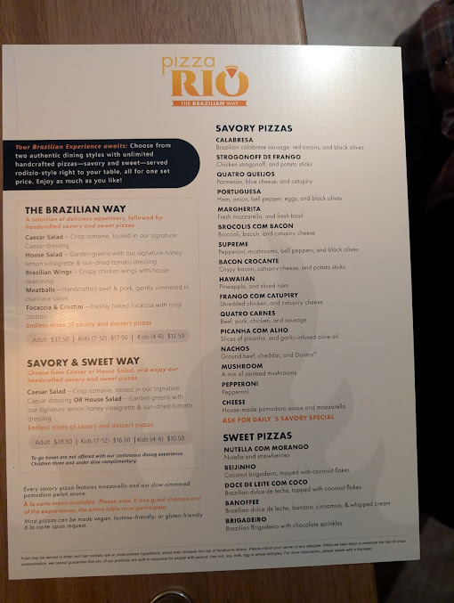 Menu Pizza Rio The Brazilian Way Pigeon Forge - 5