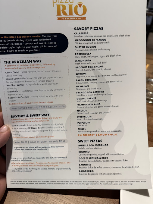 Menu Pizza Rio The Brazilian Way Pigeon Forge - 6