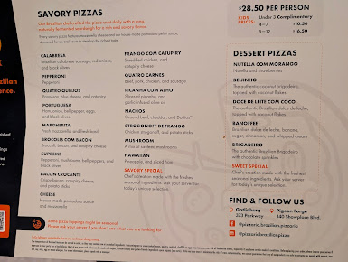 Menu Pizza Rio The Brazilian Way Pigeon Forge - 8
