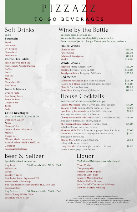 Menu Pizzazz Pizza Mayfield Village - 0