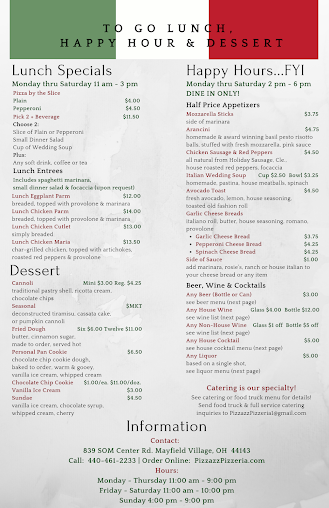 Menu Pizzazz Pizza Mayfield Village - 2