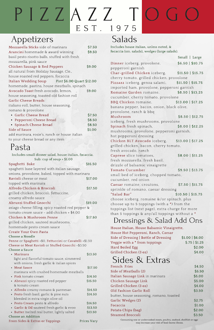 Menu Pizzazz Pizza Mayfield Village - 3