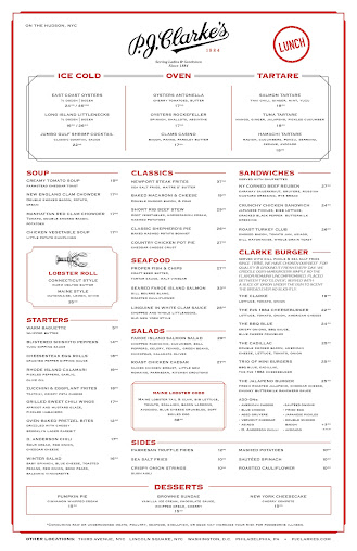 Menu P.j. Clarke's On The Hudson - 0