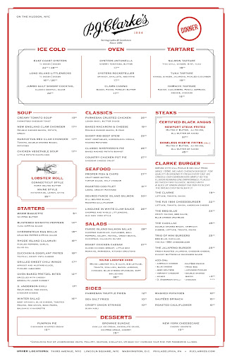 Menu P.j. Clarke's On The Hudson - 1