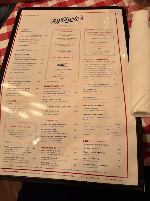 Menu P.j. Clarke's On The Hudson - 2