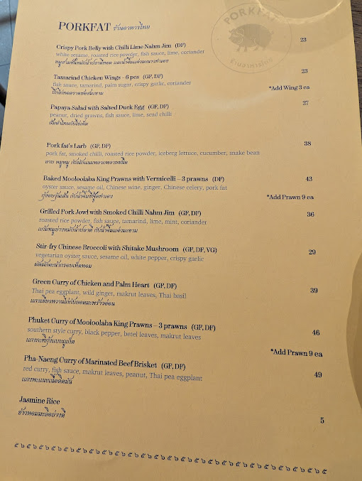Menu Porkfat Thai Restaurant Sydney - 7