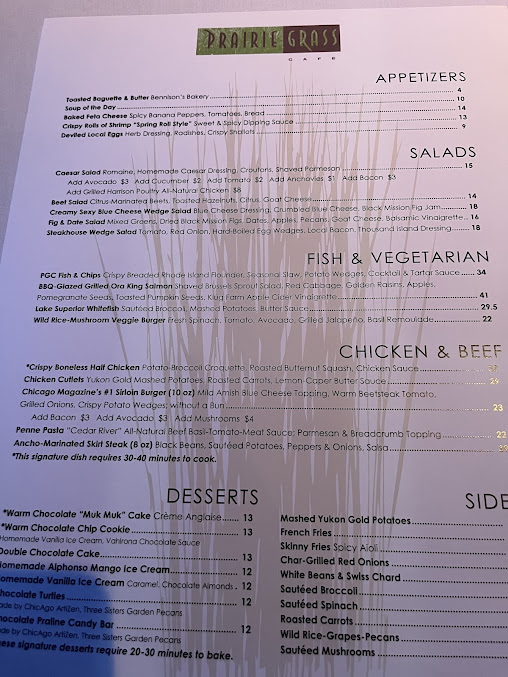 Menu Prairie Grass Cafe - 0