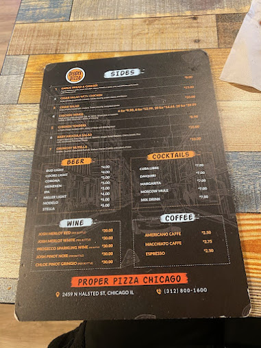 Menu Proper Pizza Chicago - 1