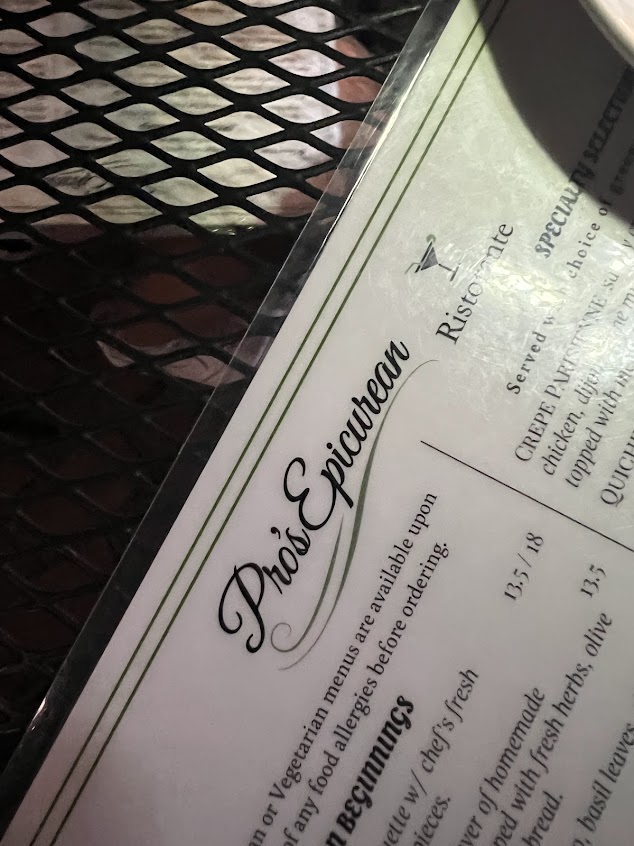 Menu Pro's Epicurean Ristorante - 3