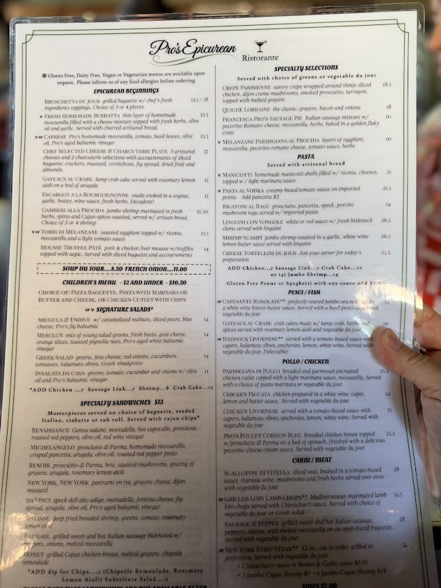 Menu Pro's Epicurean Ristorante - 7