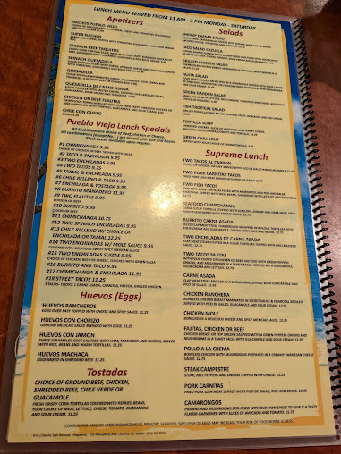 Menu Pueblo Viejo Mexican Restaurant Stetson Hills - 0