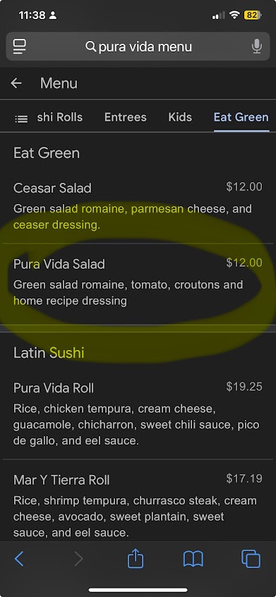 Menu Pura Vida Cocktail Bar Restaurant - 0