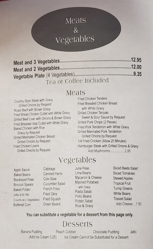 Menu Rainbow Family Restaurant High Point - 1