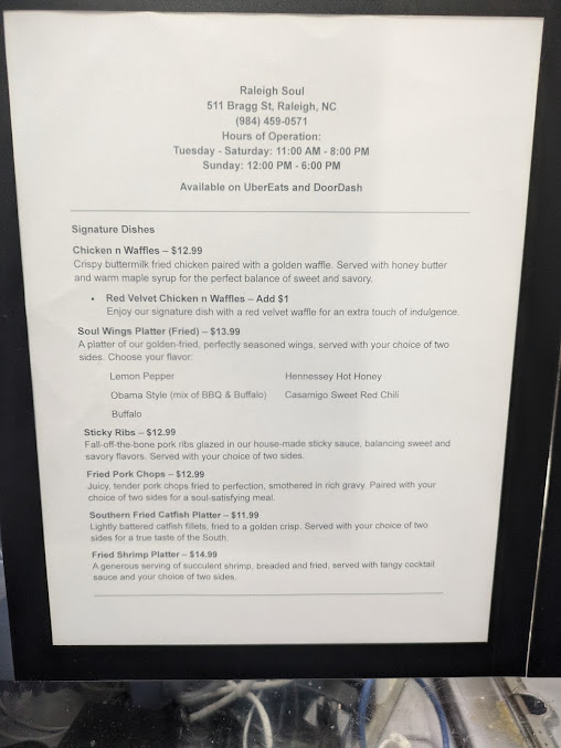 Menu Raleigh Soul Kitchen - 1