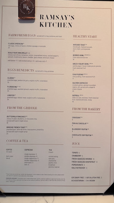 Menu Ramsay's Kitchen By Gordon Ramsay - Boston - 1