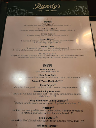 Menu Randys Prime Seafood And Steaks - 1