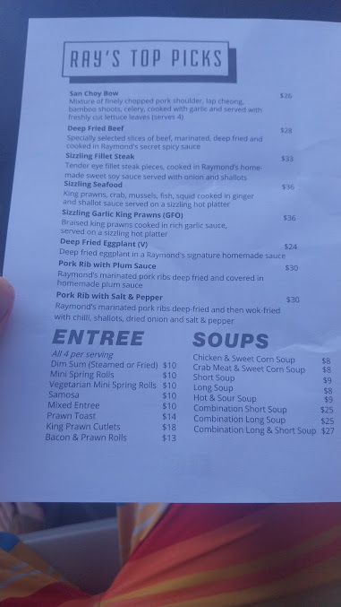 Menu Raymond's At Malua Bay - 1