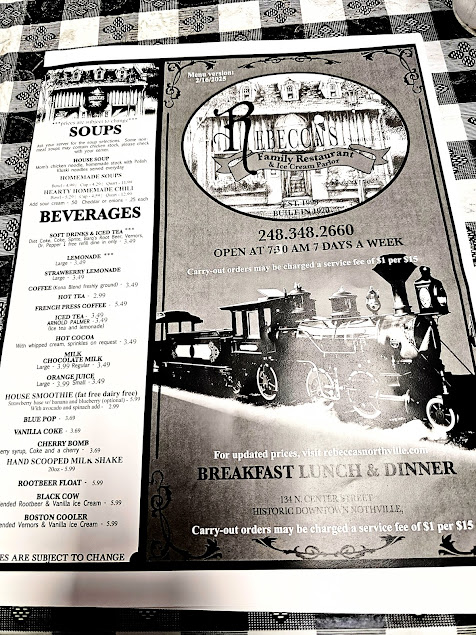 Menu Rebeccas Family Restaurant Ice Cream Parlor - 1