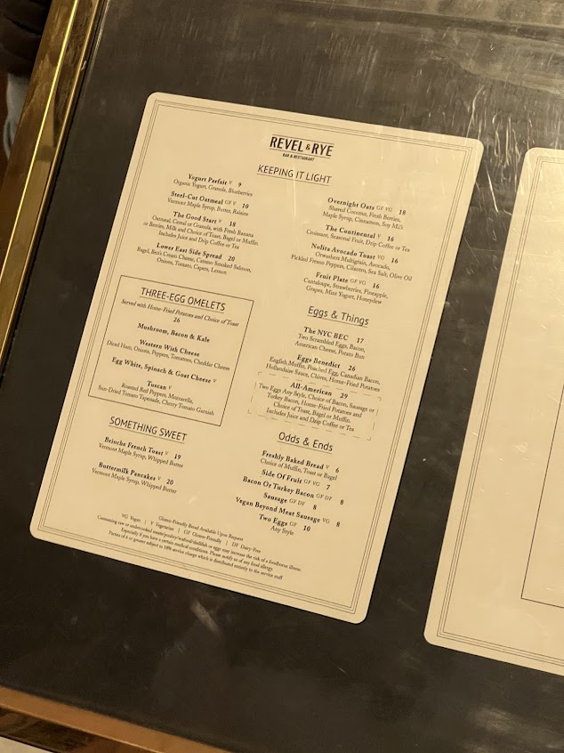 Menu Revel And Rye Bar And Restaurant - 0