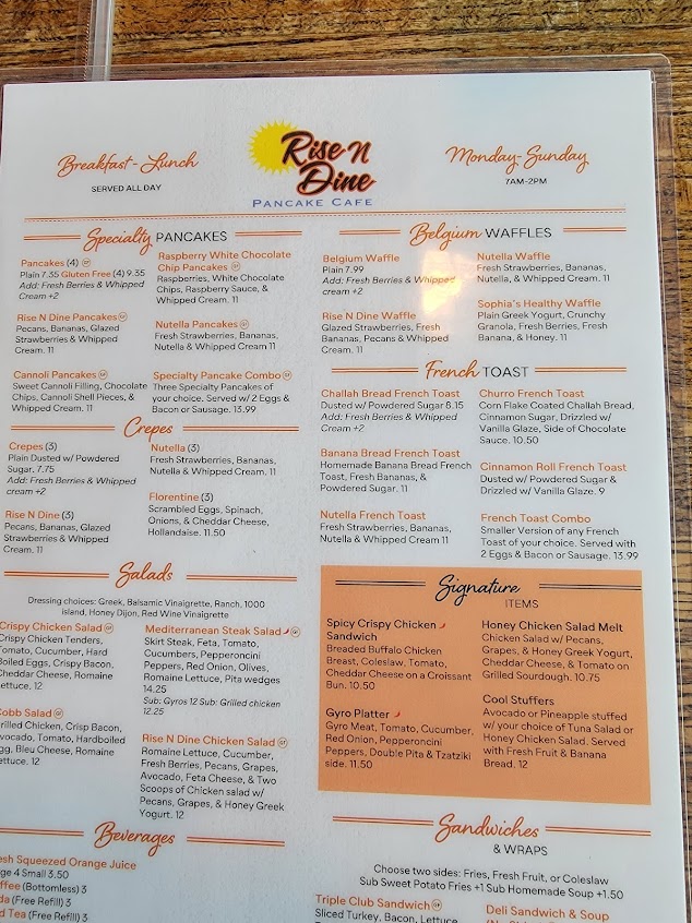 Menu Rise N Dine Breakfast Lunch Restaurant - 0