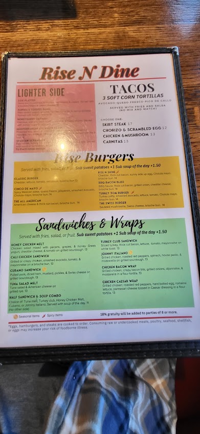 Menu Rise N Dine Breakfast Lunch Restaurant - 1