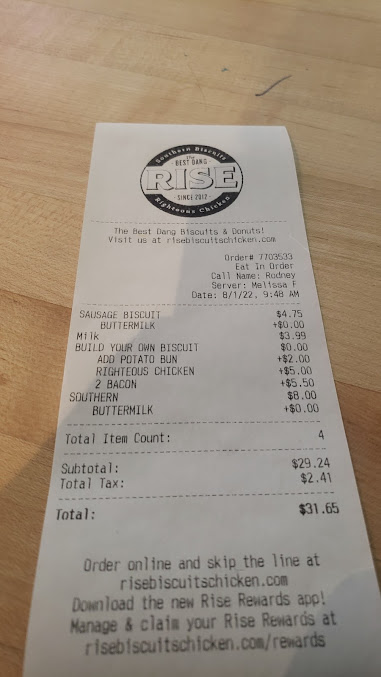 Menu Rise Southern Biscuits & Righteous Chicken - Raleigh Village District - 7