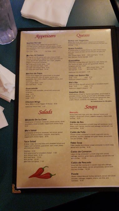 Menu Rita's Mexican Restaurant - 0