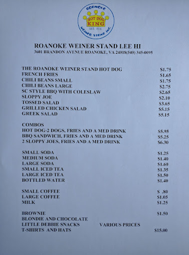 Menu Roanoke Weiner Stand No 2 - 1