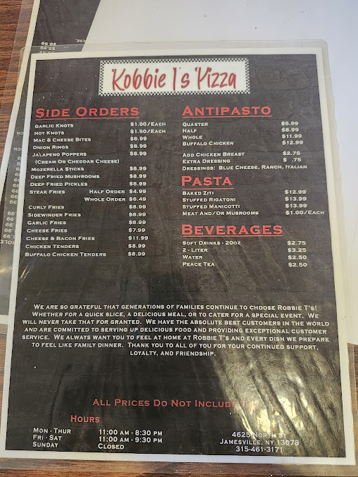 Menu Robbie T's Pizza - 0