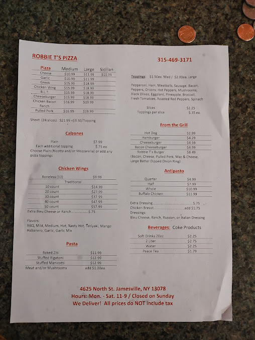 Menu Robbie T's Pizza - 4