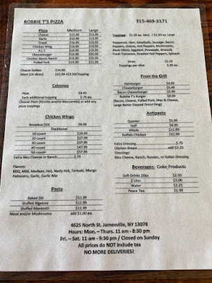 Menu Robbie T's Pizza - 7