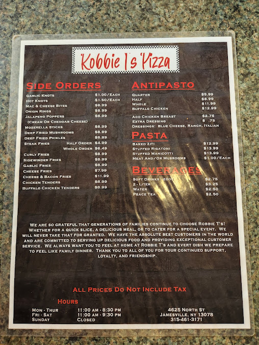 Menu Robbie T's Pizza - 8