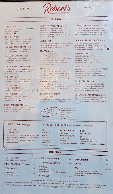 Menu Robert's Pizza And Dough Company - 1