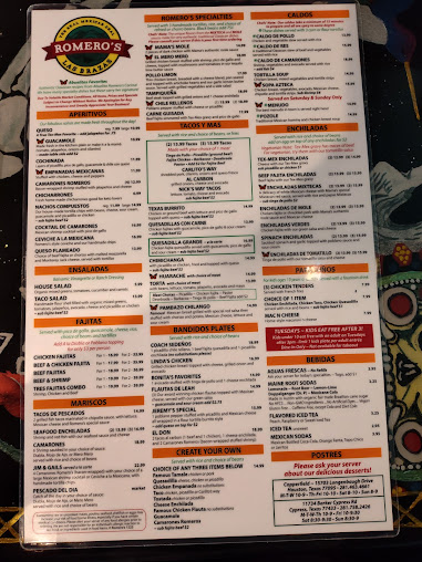 Menu Romero's Las Brazas The Real Mexican Deal (Original) - 0