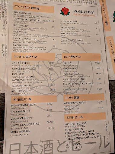 Menu Rose Ivy Steak Sushi Cocktails - 9