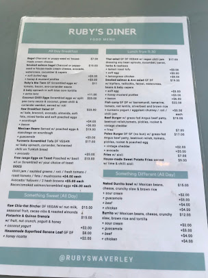Menu Ruby's Diner Cafe Waverley - 0