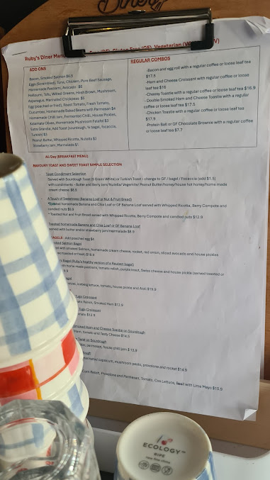 Menu Ruby's Diner Cafe Waverley - 1