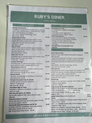 Menu Ruby's Diner Cafe Waverley - 3