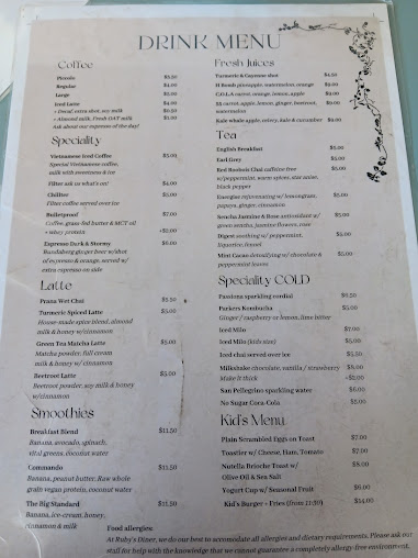 Menu Ruby's Diner Cafe Waverley - 4