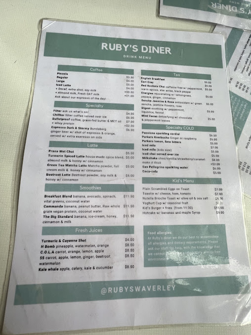 Menu Ruby's Diner Cafe Waverley - 5