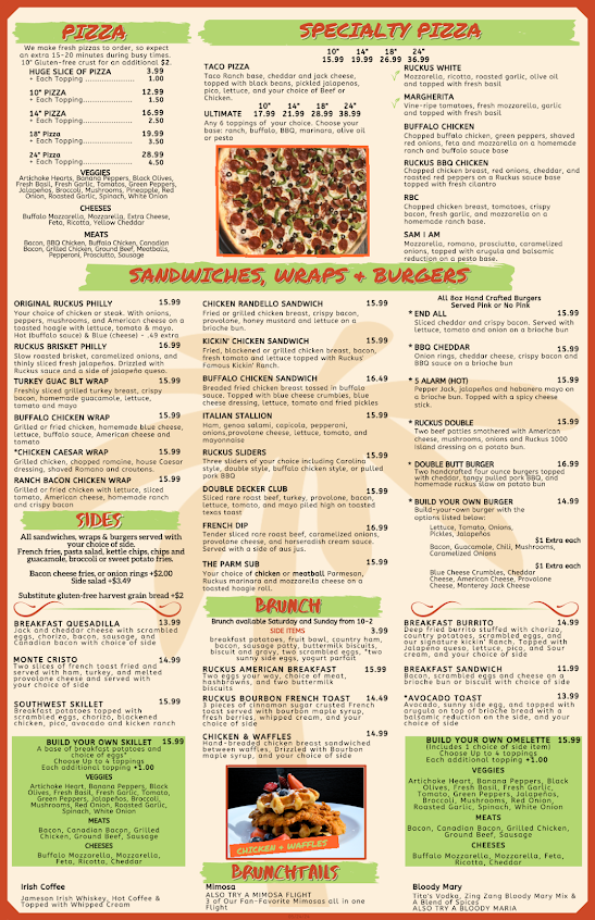 Menu Ruckus Pizza Pasta And Spirits - 0