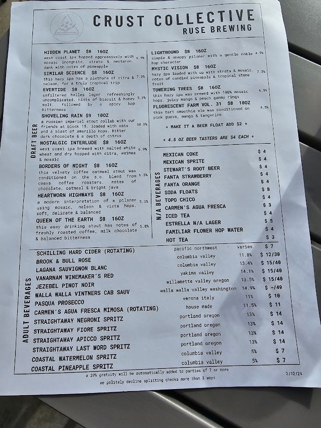 Menu Ruse Crust Collective Vancouver Waterfront - 1