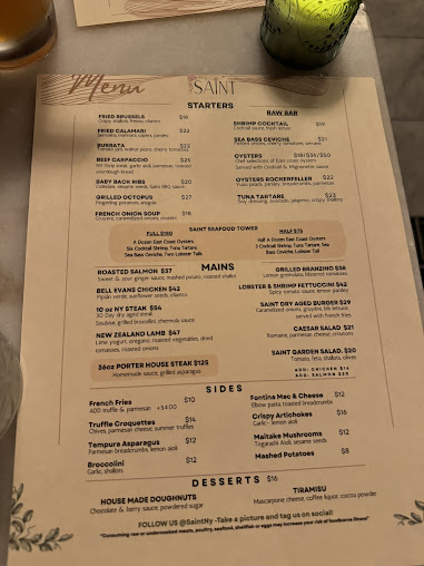 Menu Saint Restaurant Bar & Speakeasy - 2