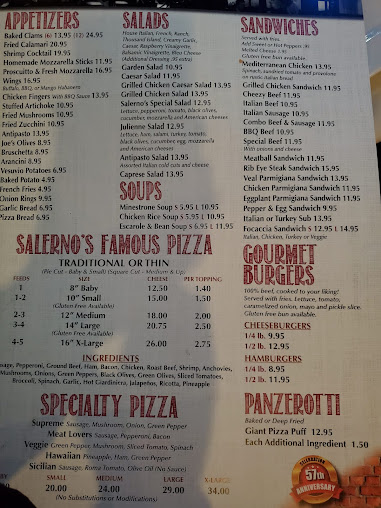Menu Salernos Pizza Pasta Of Oak Park - 0