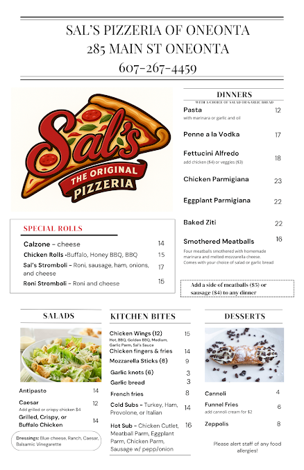 Menu Sal's Original Pizzeria Of Oneonta - 0