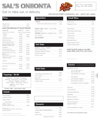 Menu Sal's Original Pizzeria Of Oneonta - 2